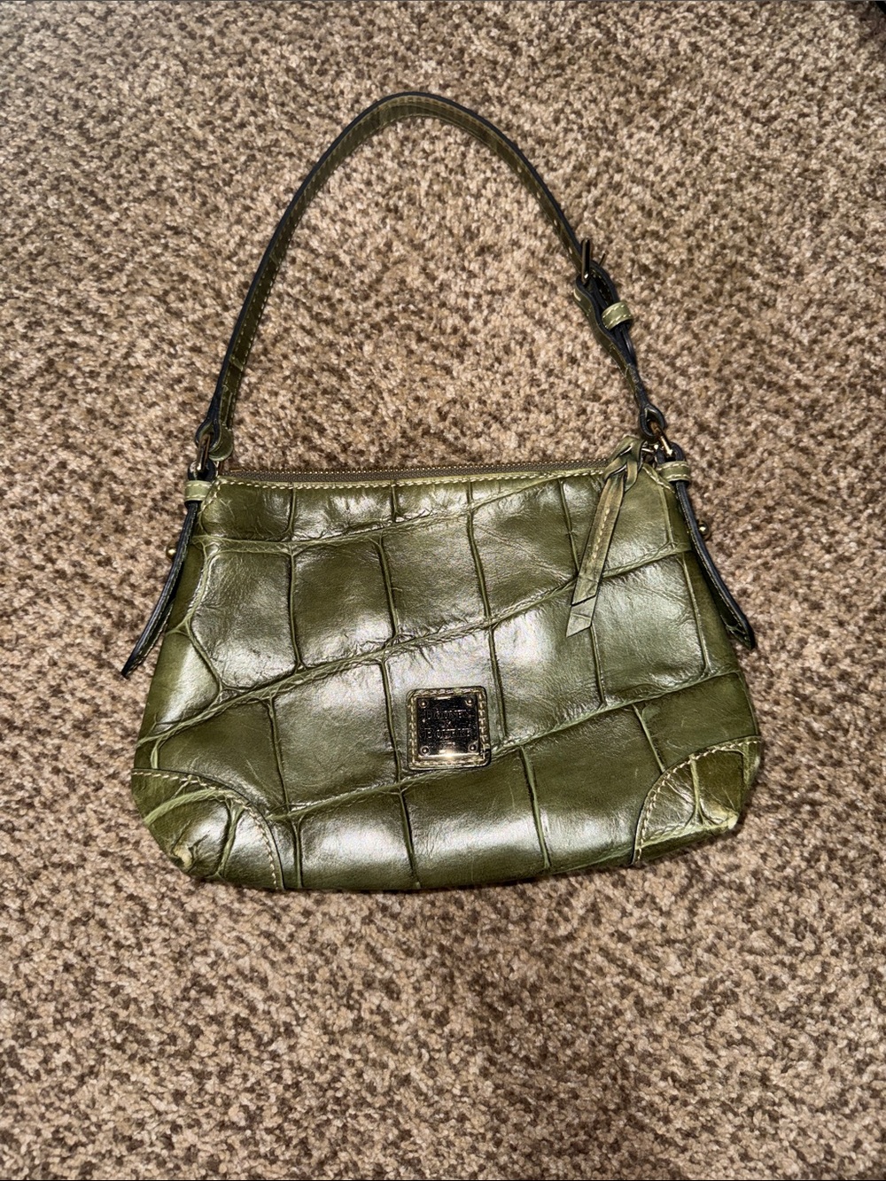 Dooney & Bourke Olive Green Croc-Embossed Leather Shoulder Bag